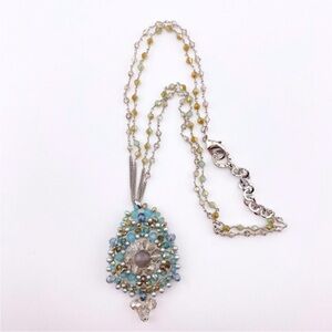 Vintage Rush by Denis & Charles Beaded Teal Blue Silver Tone Necklace